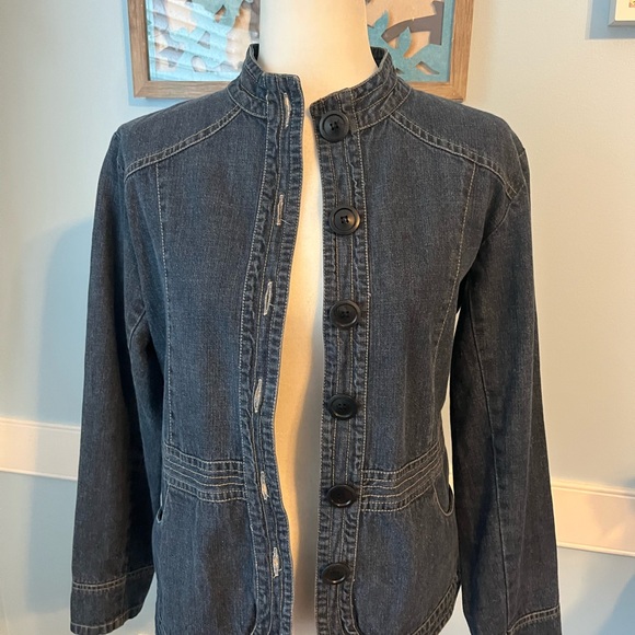 Women's Dark Denim Stand Collar Jacket - Picture 1 of 6